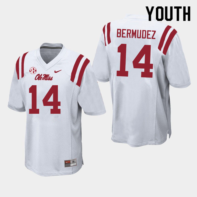 Youth #14 Derek Bermudez Ole Miss Rebels College Football Jerseys Sale-White